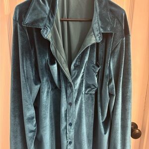 Velvet Button-Up Shirt in Teal